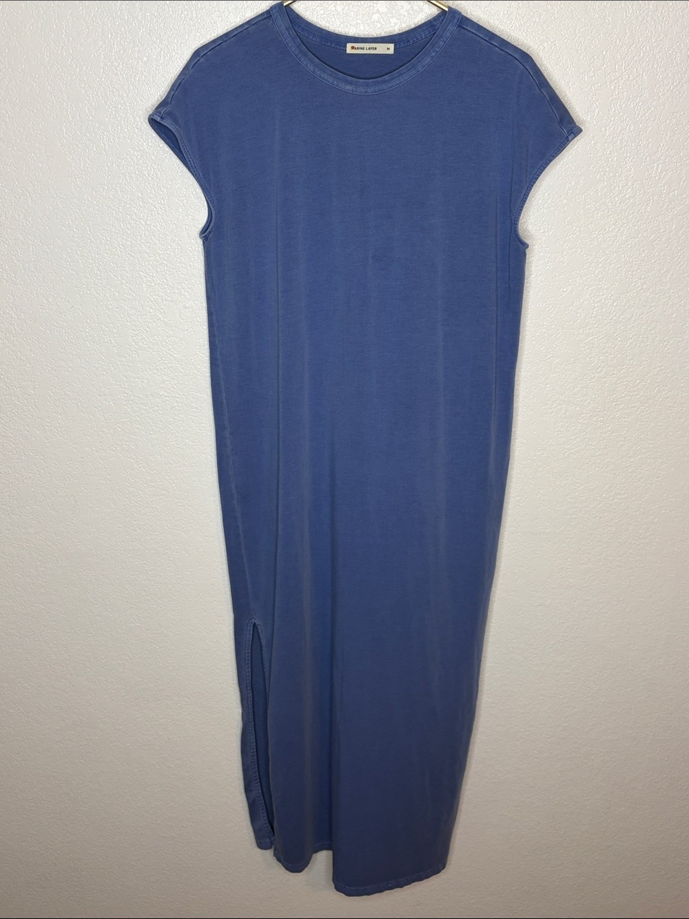Marine Layer Rinsed Blue Tee Shirt Maxi Dress Cap Sleeve Size Vents Size Medium